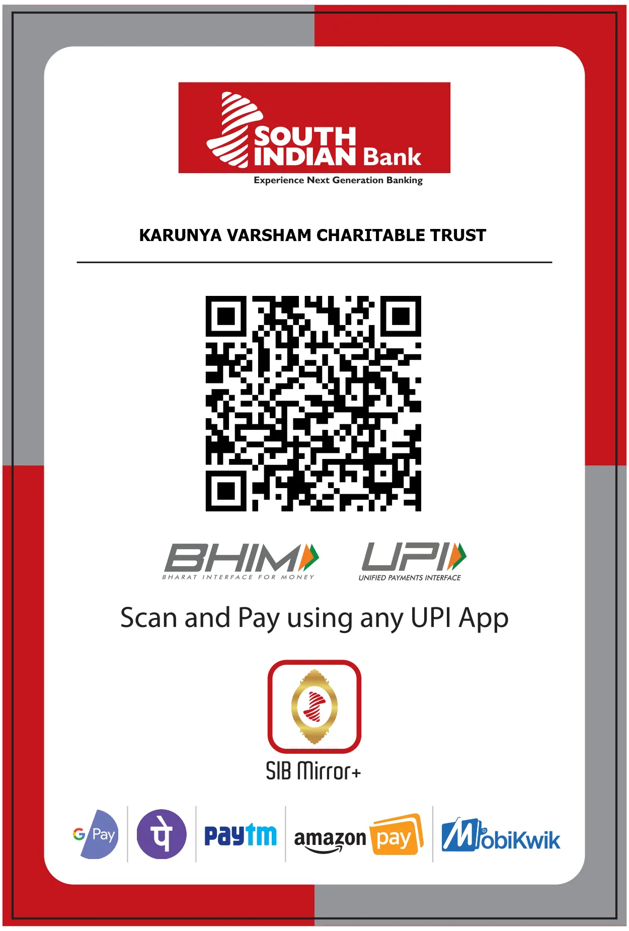 Karunyavarsham QR Scan for donation